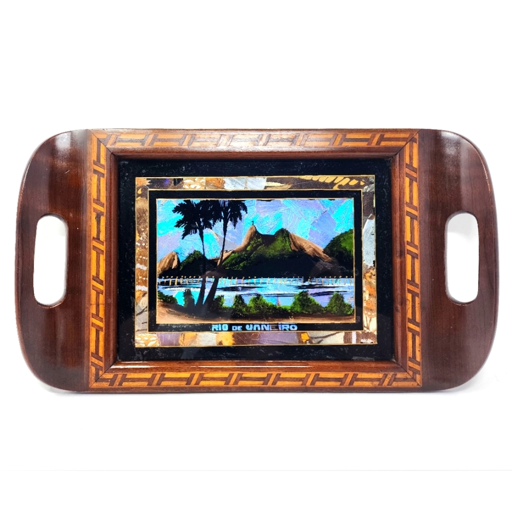 Vintage Rio De Janeiro Wooden Butterfly Wing Serving Tray